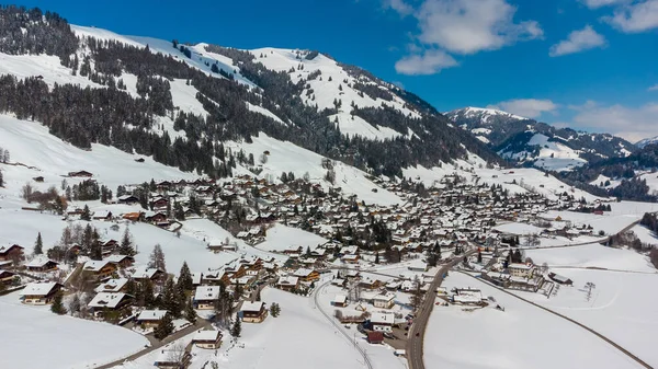 Veduta Aerea Del Villaggio Innevato Rougemont Svizzera — Foto Stock