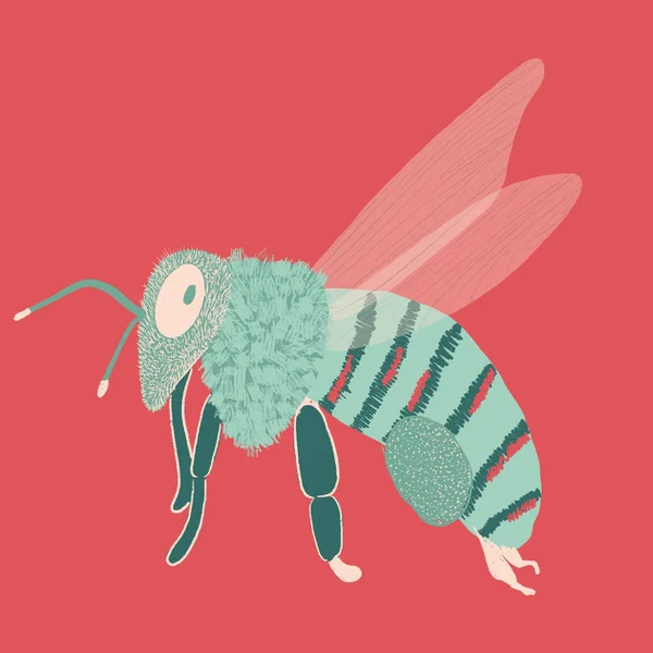 Зеленая Пчела Красном Фоне — стоковое фото