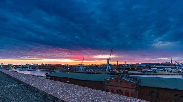 Una Vista Panorámica Ciudad Hamburgo Durante Una Hermosa Puesta Sol —  Fotos de Stock