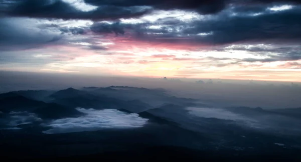 Eine Luftaufnahme Des Fuji Berges Japan Bei Sonnenuntergang — Stockfoto