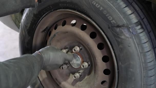 Roda Carro Pneu Freio Pneu Automóvel Veículo Reparação Automóveis Serviço — Vídeo de Stock