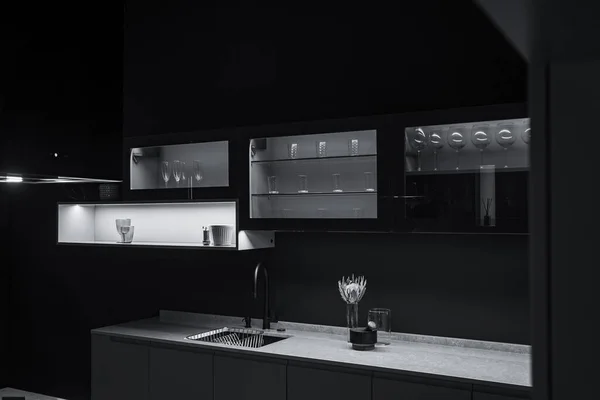 Grayscale Shot Modern Kitchen — Stock Photo, Image
