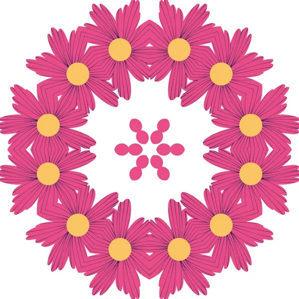Een Rond Frame Met Roze Bloemen Witte Achtergrond — Stockfoto