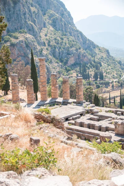 Oude Zuilen Van Tempel Van Apollo Delphi Griekenland — Stockfoto