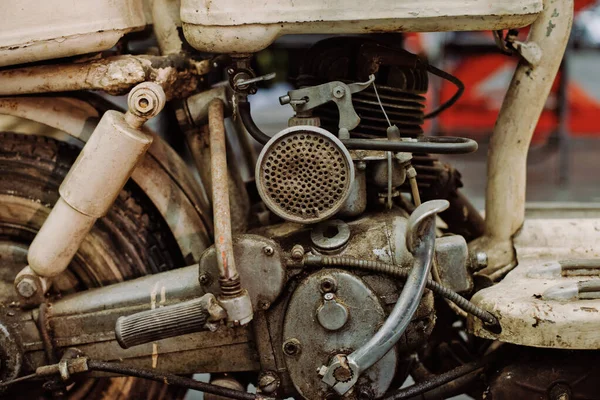 Rostiga Slitna Och Smutsiga Detaljer Vintage Motorcykel — Stockfoto