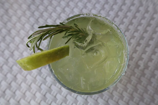 Vue Aérienne Une Margarita Avec Jante Sel Citron Vert Garniture — Photo