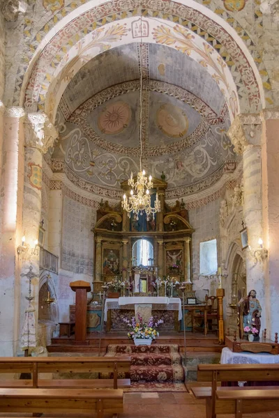 Vista Del Altar Dentro Iglesia Románica San Andrés Tabliega España —  Fotos de Stock