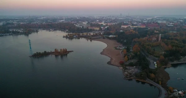 Aerial Drone Shot Hietaranta Beach Hietaniemi Cemetery Sea Toolo Cityscape — Foto de Stock