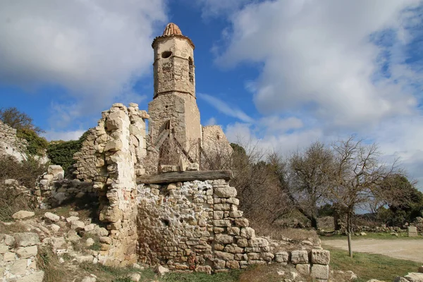 Vertical Ruins San Salvador Church Cloudy Blue Sky Mussara Village — Stock Photo, Image