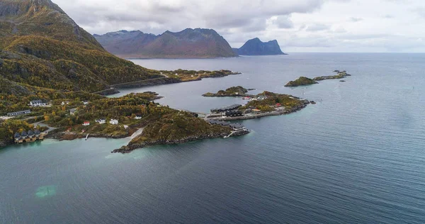 Luftaufnahme Des Dorfes Hamn Auf Der Insel Senja Nordnorwegen Drohne — Stockfoto