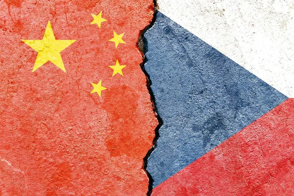 Chinese Czech Republic Flags Cracked Concrete Wall International Conflict Concept — Stock Photo, Image