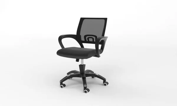 Tiro Close Uma Cadeira Escritório Preto Fundo Liso Branco — Fotografia de Stock