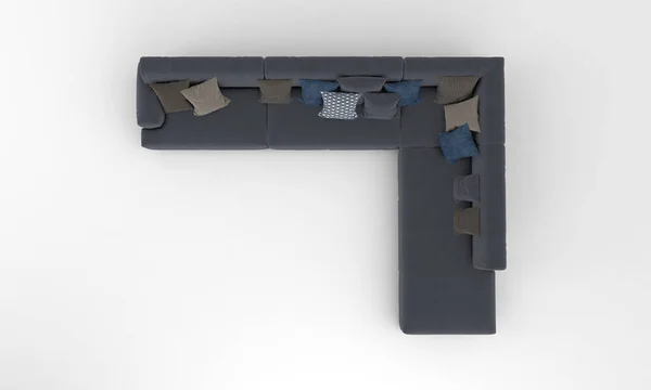 Uma Renderização Moderno Sofá Canto Cinza Escuro Com Muitos Travesseiros — Fotografia de Stock