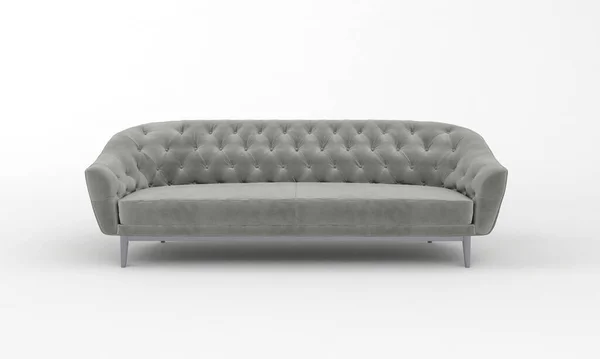 Uma Renderização Moderno Sofá Cinza Claro Elegante Isolado Fundo Branco — Fotografia de Stock