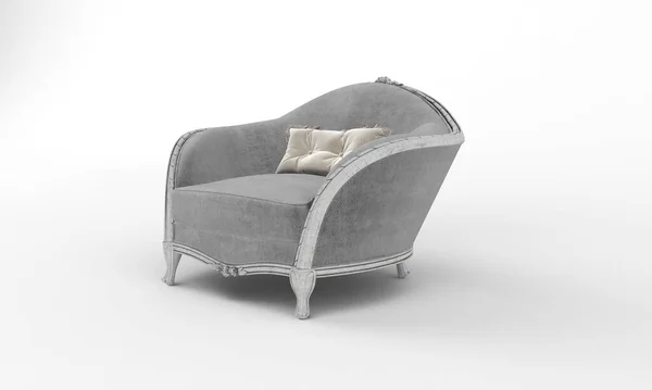 Gros Plan Fauteuil Gris Fantaisie Oreiller Sur Fond Blanc Uni — Photo