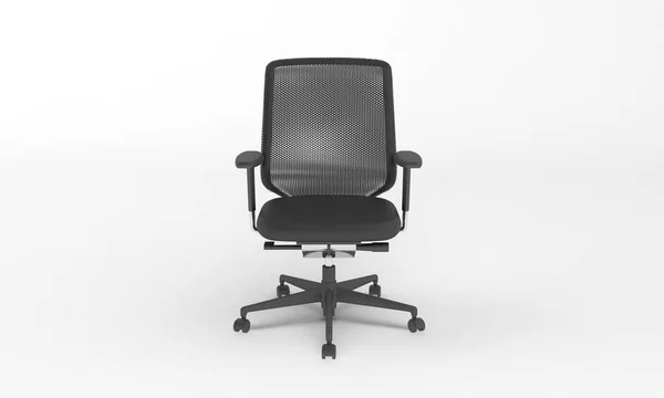 Μια Κοντινή Φωτογραφία Μιας Μαύρης Καρέκλας Γραφείου Λευκό Φόντο — Φωτογραφία Αρχείου