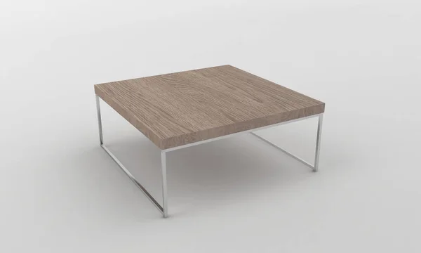 白い背景に金属フレームと正方形のコーヒーテーブルの3Dレンダリング — ストック写真