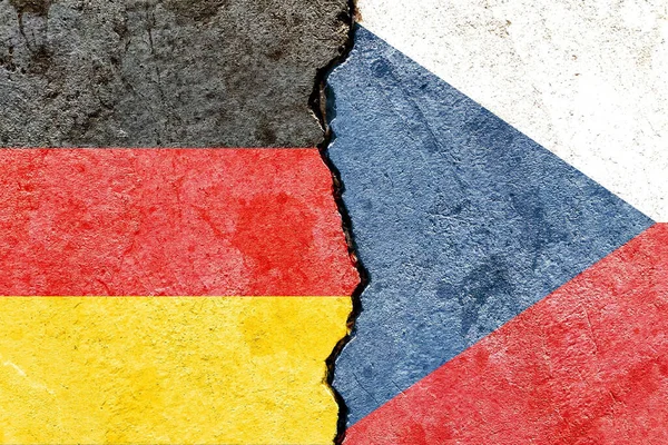 German Czech Republic Flags Cracked Concrete Wall International Conflict Concept — Stock Photo, Image