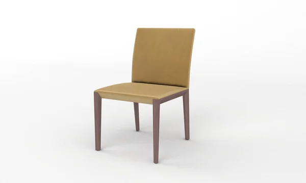 Tiro Close Uma Cadeira Jantar Amarelo Escuro Fundo Liso Branco — Fotografia de Stock