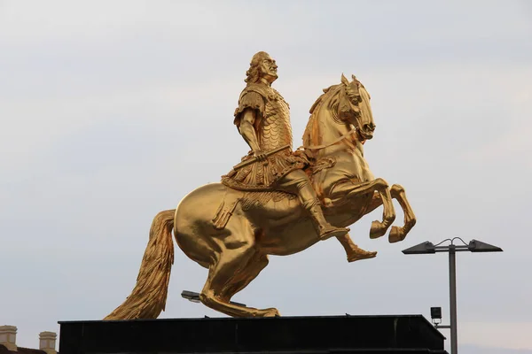 Närbild Den Gyllene Ryttaren Dresden Tyskland — Stockfoto