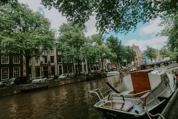 Amst Netherlands Mar 2021 Horizontal Shot One Boat Canals Summer — 스톡 사진