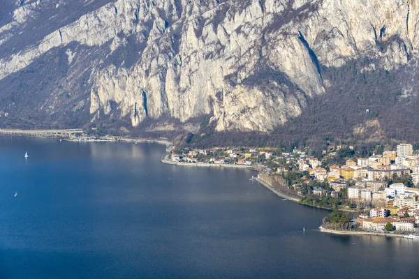 Letecký Snímek Pobřežní Čtvrti Galbiate Jezera Annone Provincii Lecco Lombardie — Stock fotografie