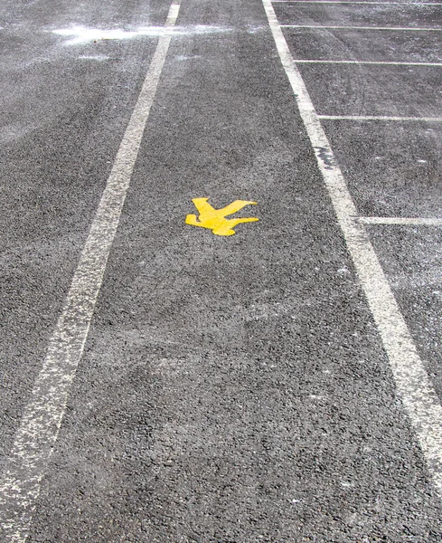 コンクリートの地面に黄色の標識のショット — ストック写真