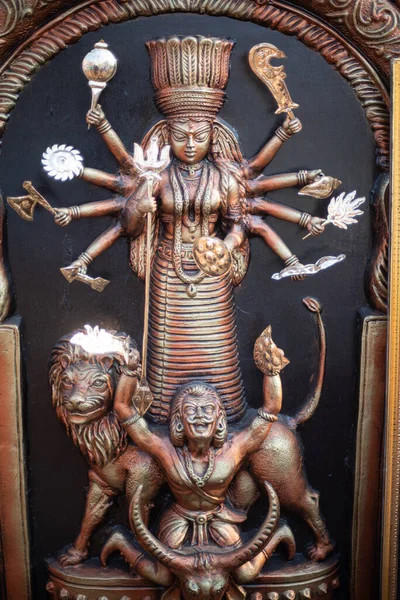 Kolkata India Dec 2020 Metallic Artwork Frame Represent Hindu Gods — стокове фото