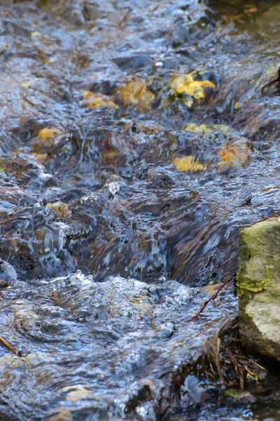 Gyönyörű Kilátás Nyílik Vízesésre Sziklákra Levelek Vízben Erdőben — Stock Fotó