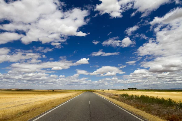 Beautiful View Empty Asphalt Road Farm Field Cloudy Sky Royalty Free Stock Images