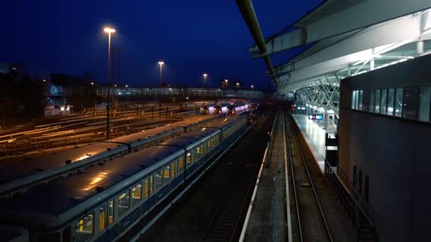 Paradas Metro Estación Aérea Por Noche Estación Está Iluminada Por — Vídeo de stock