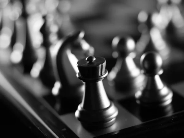 Eine Graustufen Nahaufnahme Von Schachfiguren — Stockfoto
