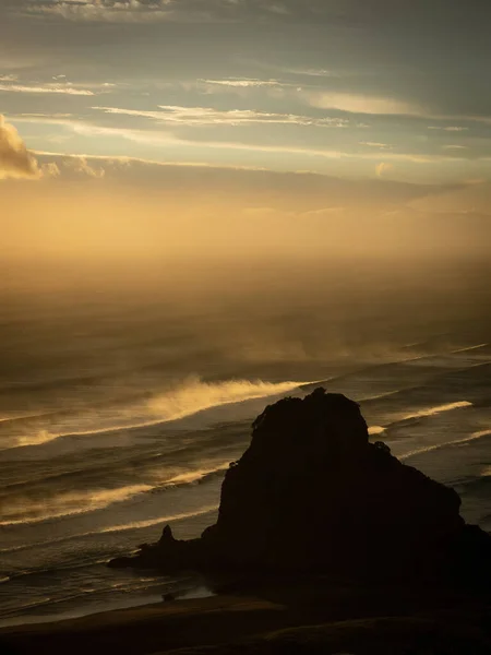 View Piha Lion Rock Stormy Weather Sunset Light — Stock Photo, Image