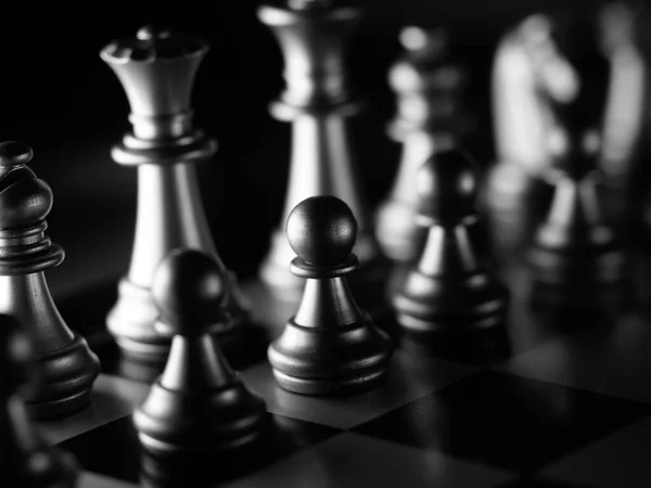 Grayscale Closeup Shot Chess Figures — Stock Photo, Image