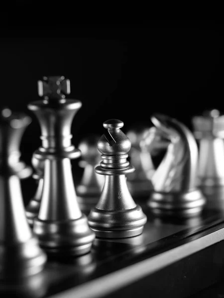 Grayscale Closeup Shot Chess Figures — Stock Photo, Image