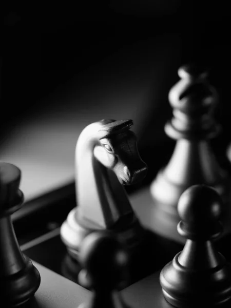 Grayscale Closeup Shot Chess Figures — Stock Photo, Image