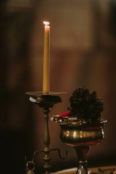 Vertical Closeup Shot Candle Church — Stock Photo, Image
