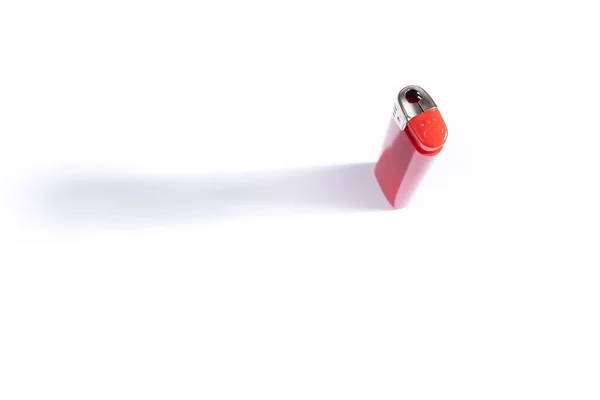 Closeup Shot Red Lighter White Background — 图库照片