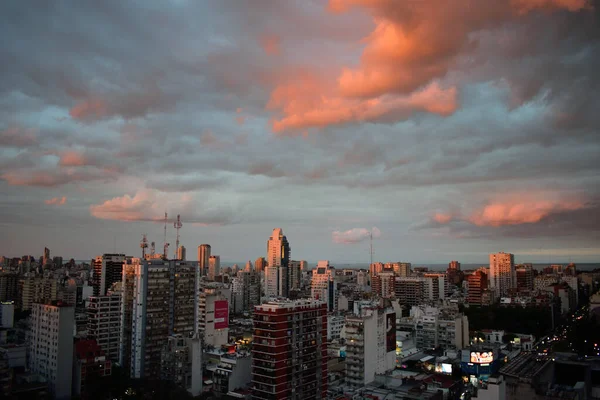 Pôr Sol Sobre Bairro Belgrano Buenos Aires Argentina Com Rio — Fotografia de Stock