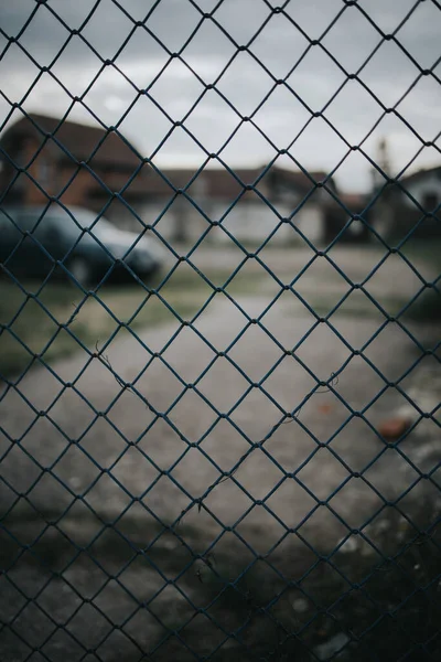 Closeup Shot Metal Fence Mesh — 图库照片