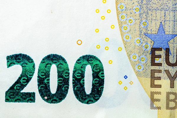 Closeup 200 Euro Banknote Details World Money Inflation Economy Concept — Stock Photo, Image
