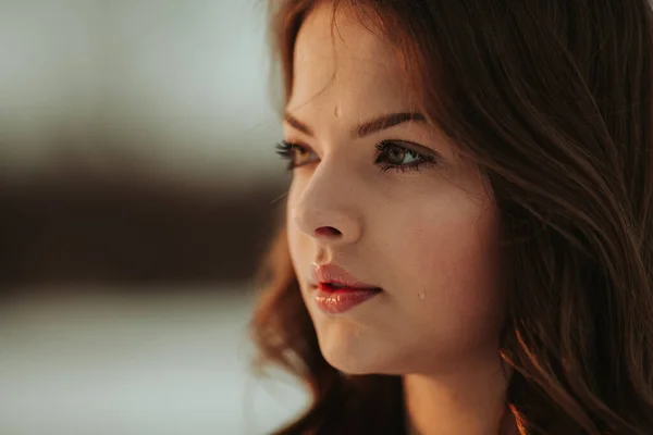 Portrait Beautiful Caucasian Female Brunette Hair — Stock Photo, Image