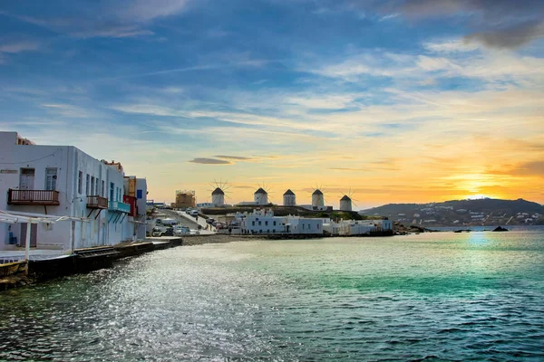 Mykonos Eiland Griekenland Panoramisch Uitzicht Het Eiland Bij Zonsopgang — Stockfoto