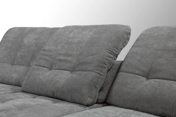 一张带有灰色枕头的舒适沙发的特写镜头 — 图库照片