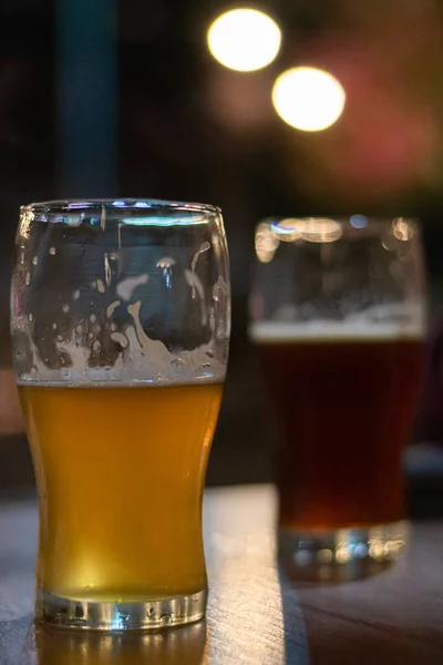 Vertical Shot Glasses Beer Table — Stock Photo, Image