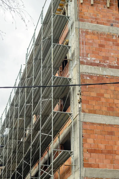 Colpo Verticale Edificio Murato Mattoni Costruzione — Foto Stock