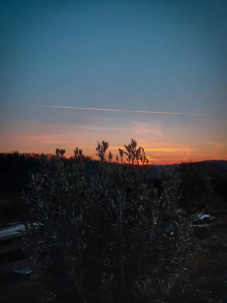 Eine Vertikale Aufnahme Einer Landschaft Unter Einem Schönen Sonnenuntergangshimmel — Stockfoto