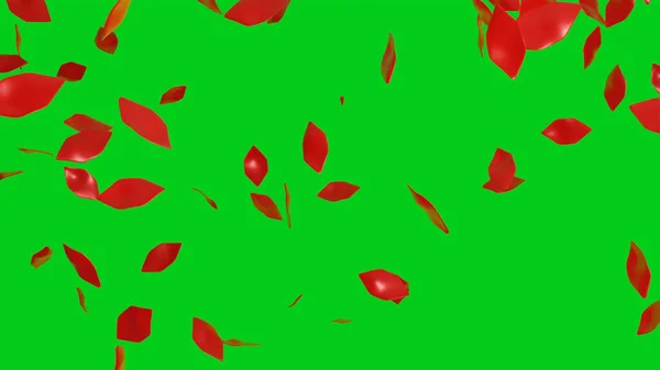 Зелений Фон Червоними Пелюстками Падає Вниз — стокове фото