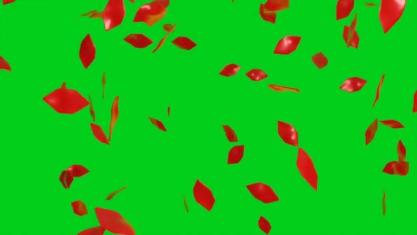 Green Background Red Petals Falling — Stock Video