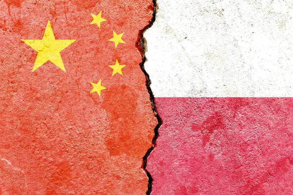 Illustration Flags China Poland Separated Crack Conflict Comparison — Stock Photo, Image